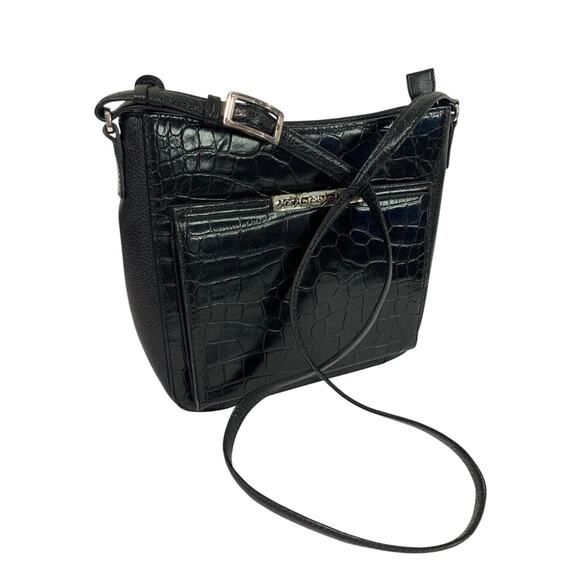 Brighton Black Embossed Crossbody Handbag Pebbled Leather